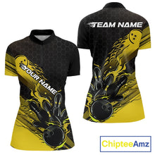 Load image into Gallery viewer, Custom Black And Yellow Flame Bowling Team Shirts, Bowling League Shirt Women Jersey IPHW10577