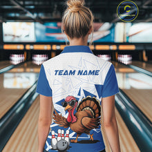 Load image into Gallery viewer, White And Blue Custom Funny Turkey Bowling Women Shirt, Bowling League Team Shirt IPHW10805