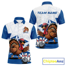 Load image into Gallery viewer, White And Blue Custom Funny Turkey Bowling Men Shirt, Bowling League Team Shirt IPHW10805
