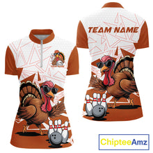 Load image into Gallery viewer, White And Orange Custom Funny Turkey Bowling Women Shirt, Bowling League Team Shirt IPHW10807