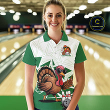 Load image into Gallery viewer, White And Green Custom Funny Turkey Bowling Women Shirt, Bowling League Team Shirt IPHW10808