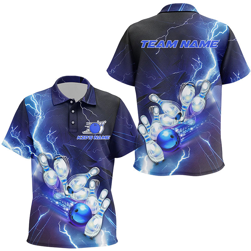 Blue Lightning Thunder Custom Bowling Team Jersey,Team Bowling Polo Shirts For Kid IPHW5152