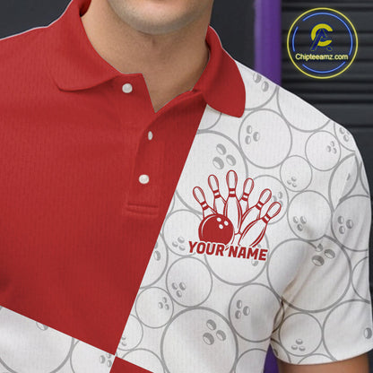 Custom White And Red Retro Style Bowling Team Shirts For Men And Women, Bowling Jerseys IPHW10602