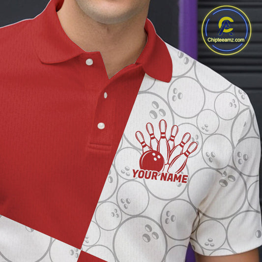 Custom White And Red Retro Style Bowling Team Shirts For Men And Women, Bowling Jerseys IPHW10602