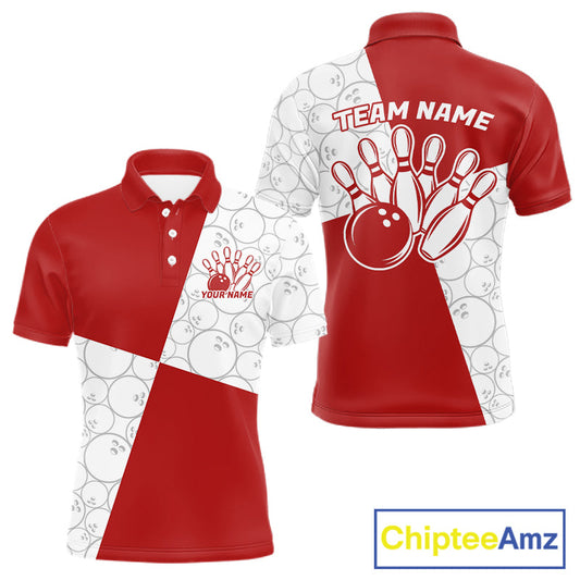 Custom White And Red Retro Style Bowling Team Shirts For Men And Women, Bowling Jerseys IPHW10602
