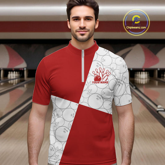 Custom White And Red Retro Style Bowling Team Shirts For Men And Women, Bowling Jerseys IPHW10602
