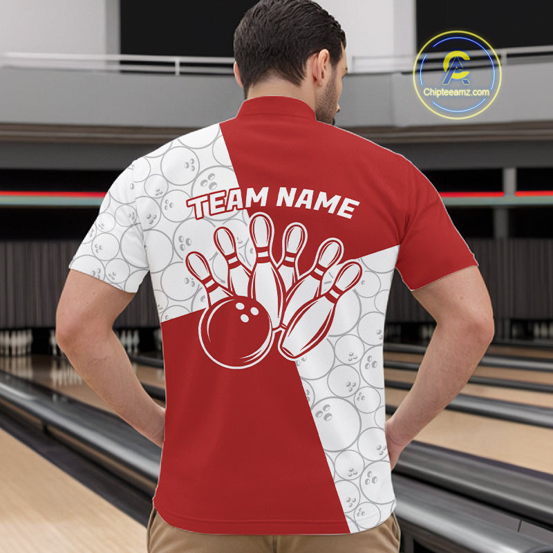 Custom White And Red Retro Style Bowling Team Shirts For Men And Women, Bowling Jerseys IPHW10602
