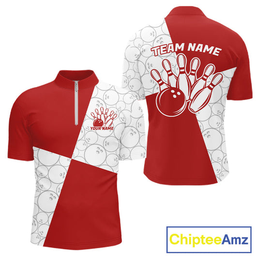 Custom White And Red Retro Style Bowling Team Shirts For Men And Women, Bowling Jerseys IPHW10602