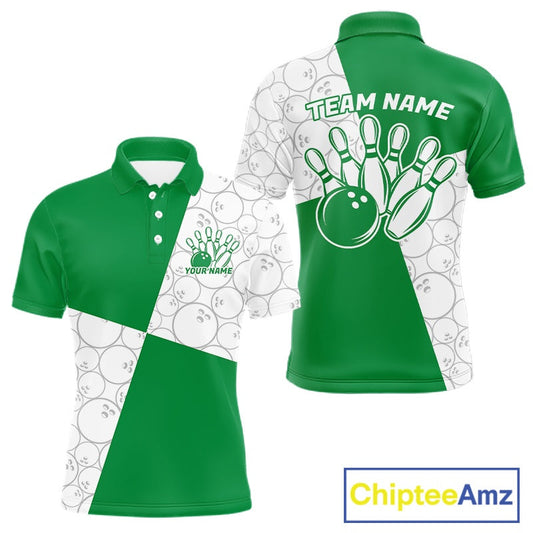 Custom White And Green Retro Style Bowling Team Shirts For Men And Women, Bowling Jerseys IPHW10604