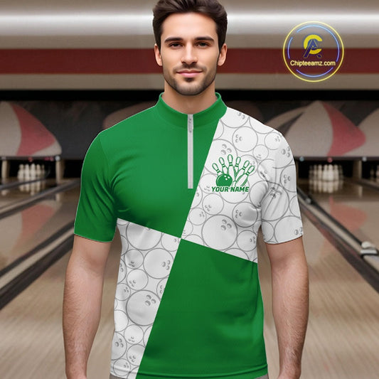 Custom White And Green Retro Style Bowling Team Shirts For Men And Women, Bowling Jerseys IPHW10604