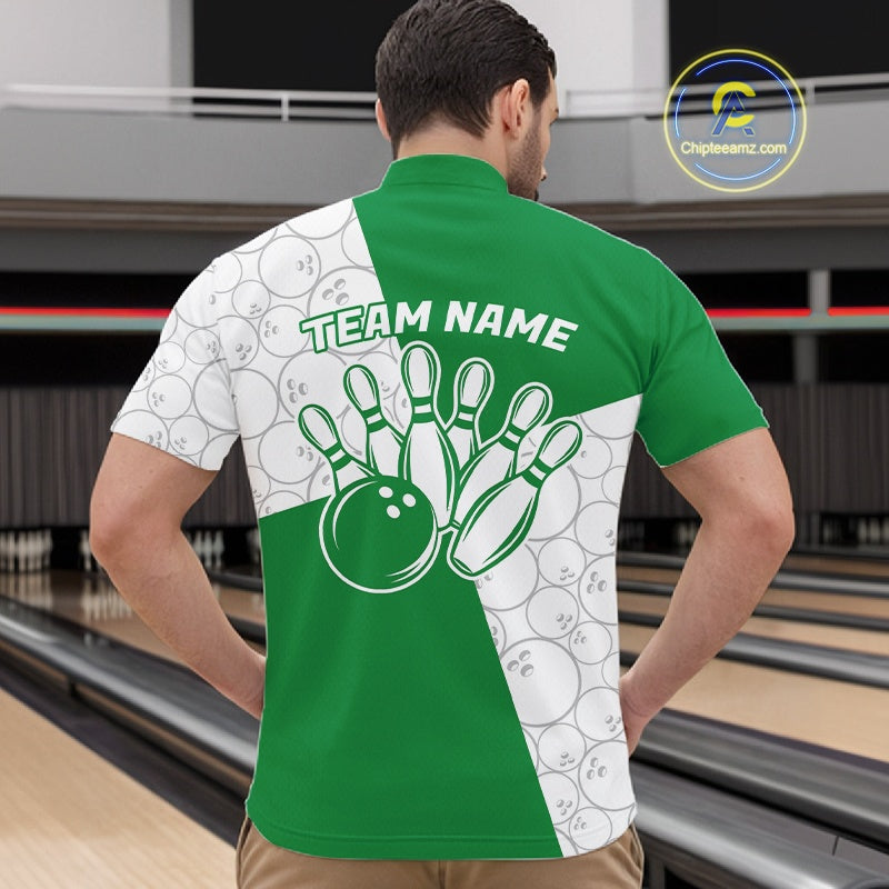 Custom White And Green Retro Style Bowling Team Shirts For Men And Women, Bowling Jerseys IPHW10604