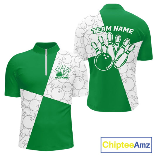 Custom White And Green Retro Style Bowling Team Shirts For Men And Women, Bowling Jerseys IPHW10604