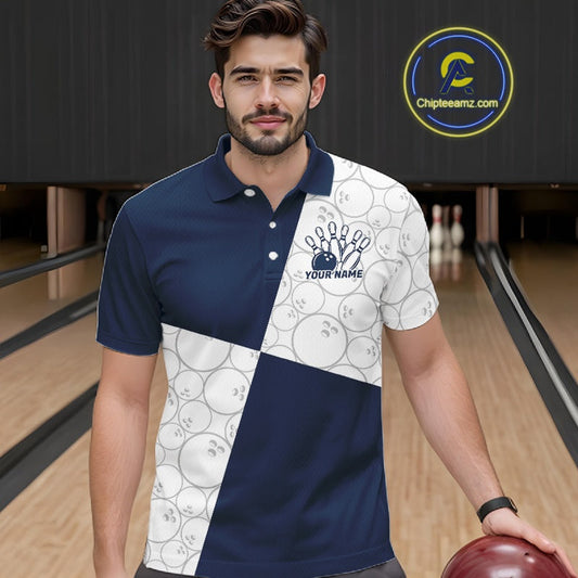 Custom White And Blue Retro Style Bowling Team Shirts For Men And Women, Bowling Jerseys IPHW10605