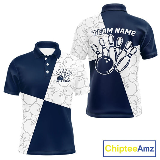 Custom White And Blue Retro Style Bowling Team Shirts For Men And Women, Bowling Jerseys IPHW10605