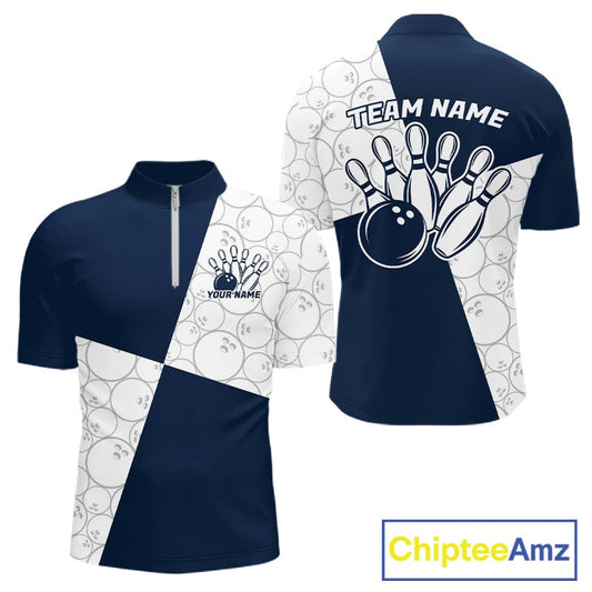Custom White And Blue Retro Style Bowling Team Shirts For Men And Women, Bowling Jerseys IPHW10605