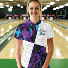 Load image into Gallery viewer, Custom Blue And Purple Camo Bowling Team Shirt For Women, Camouflage Bowler Outfit IPHW10608
