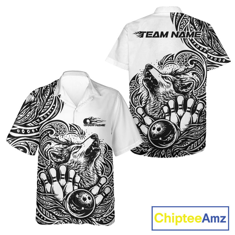 Custom Black And White Tribal Pattern Maori Style Wolf Bowling Team Men And Women Hawaiian Shirts IPHW10330