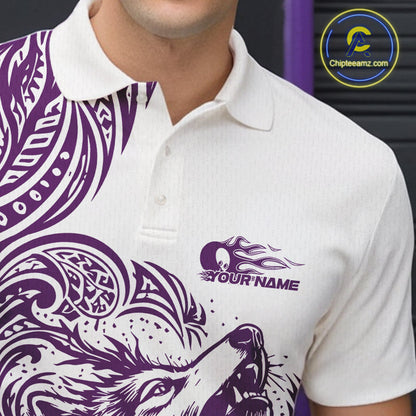 Custom Purple Tribal Pattern Maori Style Wolf Bowling Team Men Polo Shirts IPHW10331