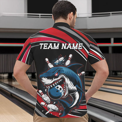 Black And Red Custom Shark Bowling Team Quarter-Zip Shirts For Men, Shark Bowling League Shirt IPHW8726