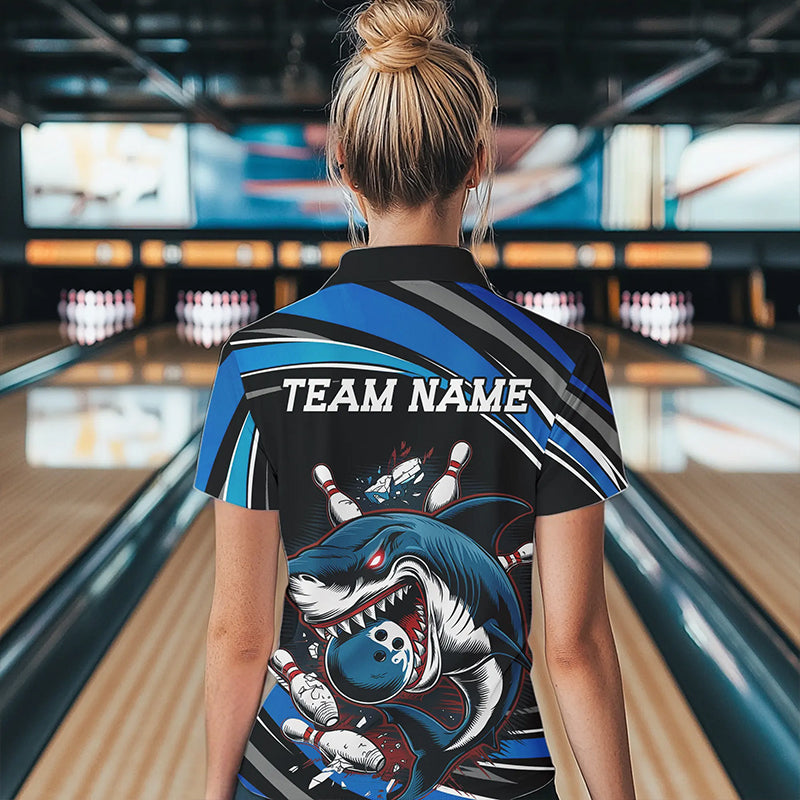 Black And Blue Custom Shark Bowling TeamWomen Quarter-Zip Shirts, Bowling League Shirt IPHW8727