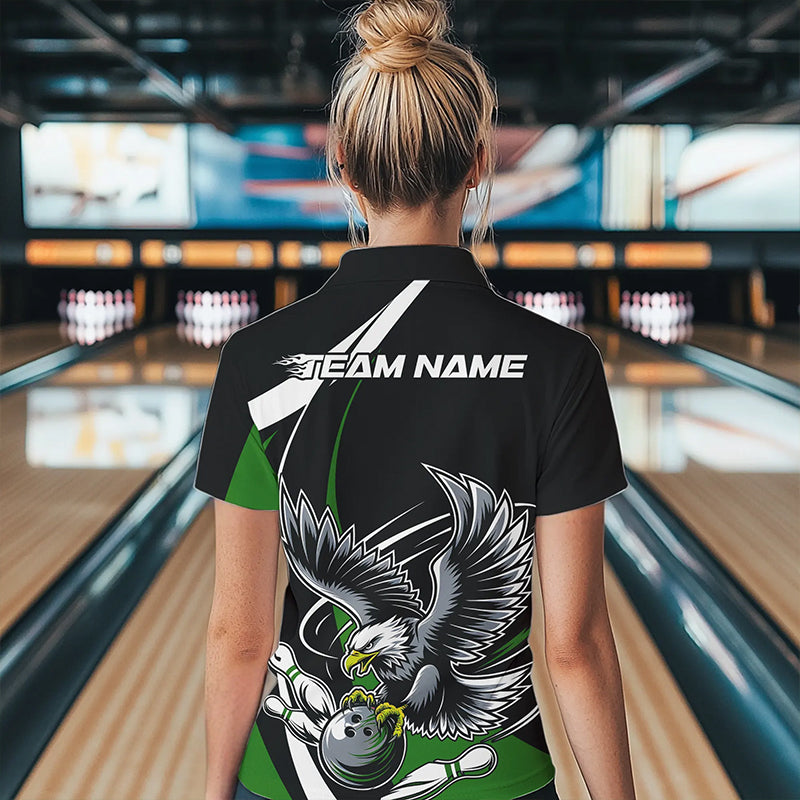 Custom Black And Green Eagle Bowling Women Quarter-Zip Shirts, Eagle Bowling Team Jerseys IPHW8735