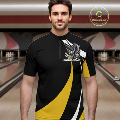 Custom Black And Yellow Eagle Bowling Jerseys, Eagle Bowling League Shirt Team Uniform IPHW10813