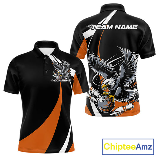 Custom Black And Orange Eagle Bowling Jerseys, Eagle Bowling League Shirt Team Uniform IPHW10814