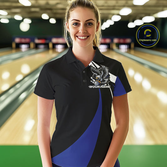 Custom Black And Blue Eagle Bowling Jerseys, Eagle Bowling League Shirt Team Uniform IPHW10815