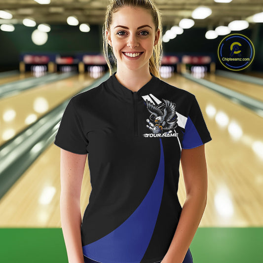 Custom Black And Blue Eagle Bowling Jerseys, Eagle Bowling League Shirt Team Uniform IPHW10815