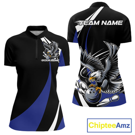 Custom Black And Blue Eagle Bowling Jerseys, Eagle Bowling League Shirt Team Uniform IPHW10815
