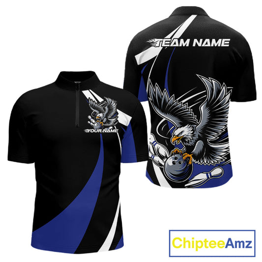 Custom Black And Blue Eagle Bowling Jerseys, Eagle Bowling League Shirt Team Uniform IPHW10815