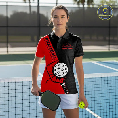 Black And Red Custom Pickleball Team Shirts For Women, Pickleball Jersey Outfit IPHW10821