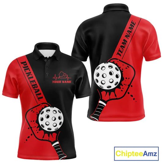 Black And Red Custom Pickleball Team Shirts For Men, Pickleball Jersey Outfit IPHW10821