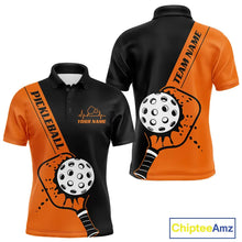 Load image into Gallery viewer, Black And Orange Custom Pickleball Team Shirts For Men, Pickleball Jersey Outfit IPHW10822
