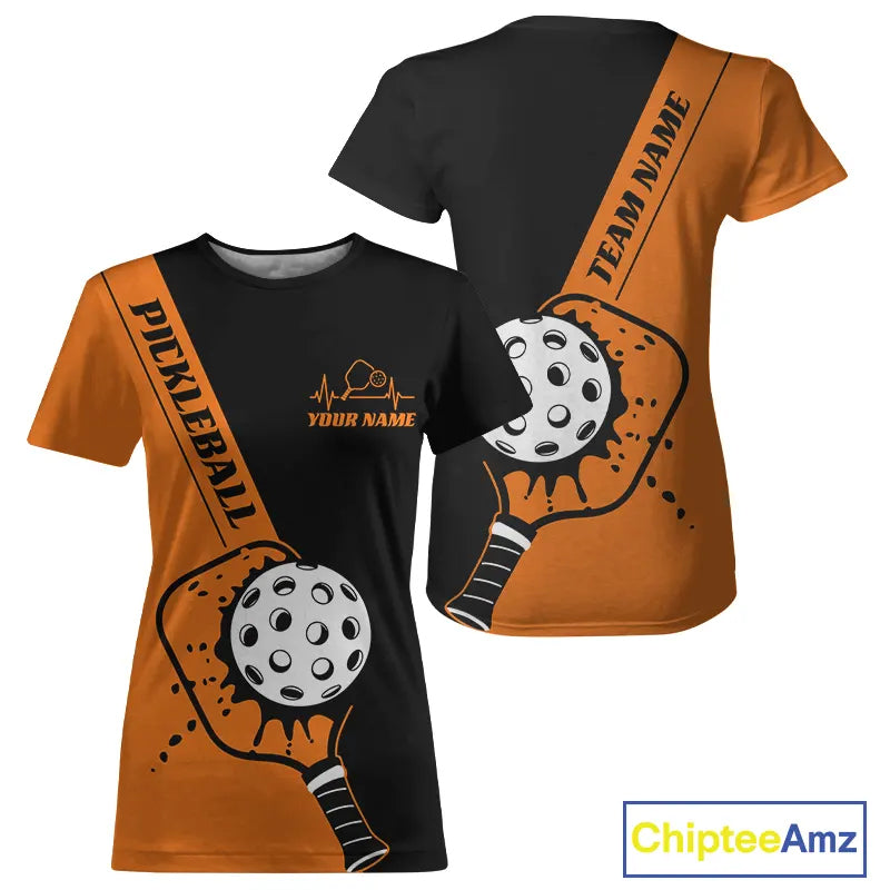 Black And Orange Custom Pickleball Team For Women, Pickleball Jersey Outfit IPHW10822