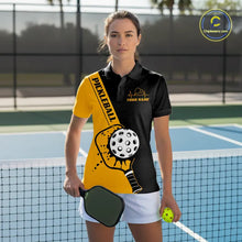 Load image into Gallery viewer, Black And Yellow Custom Pickleball Team Shirts For Women, Pickleball Jersey Outfit IPHW10823