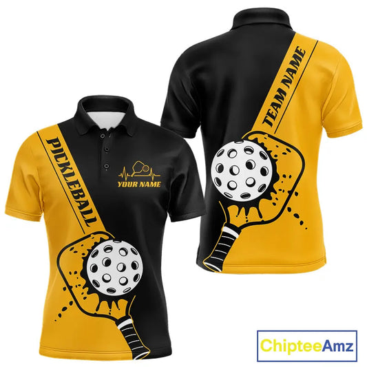 Black And Yellow Custom Pickleball Team Shirts For Men, Pickleball Jersey Outfit IPHW10823