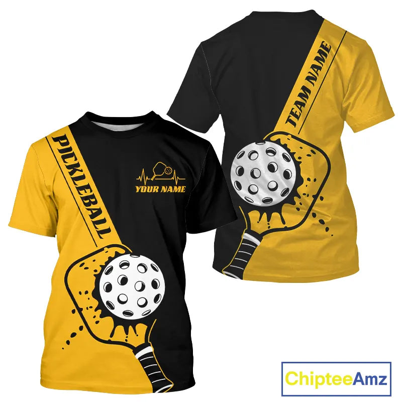 Black And Yellow Custom Pickleball Team For Men, Pickleball Jersey Outfit IPHW10823