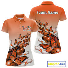 Load image into Gallery viewer, Custom Orange Gradient Butterfly Bowling Women Polo Shirts For Team, Bowling League Shirt IPHW10825