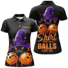 Load image into Gallery viewer, Halloween Black Cat Custom Funny Ladies Bowling Shirts "This Shirt Make My Balls Look Big" IPHW7605