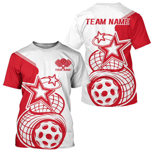 White And Red Custom Pickleball Star Pickleball T-Shirts For Men, Pickleball Apparel Team Outfits IPHW7829