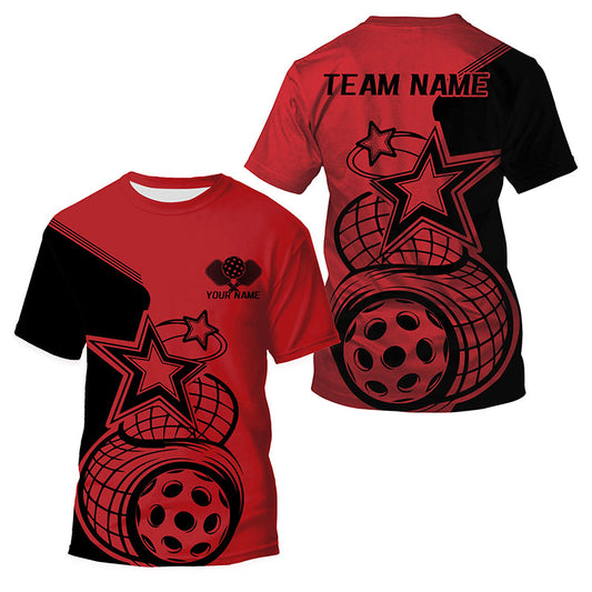 Black And Red Custom Pickleball Star Pickleball Kid T-Shirts, Pickleball Apparel Team Outfits IPHW7833