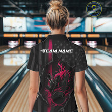 Load image into Gallery viewer, Custom Pink Thin Line American Flag Patriotic Flame Bowling Team Women Polo Shirts IPHW10182