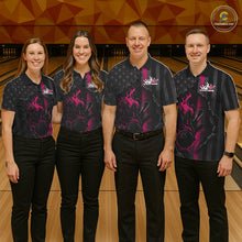 Load image into Gallery viewer, Custom Pink Thin Line American Flag Patriotic Flame Bowling Team Men Polo Shirts IPHW10182