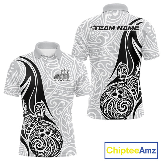 Custom Polynesian Tribal Bowling Men Polo Shirt, Maori Style Bowling Shirt IPHW10336