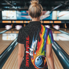 Load image into Gallery viewer, Custom Rainbow Flame Bowling Team Women Quarter-Zip Shirts, Colorful Bowling League Shirt IPHW8747