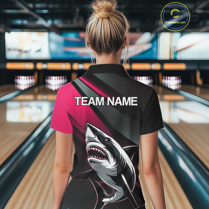 Custom Black And Pink Shark Bowling Jersey, Bowling Uniform Shark Women Quarter-Zip Shirt IPHW9001