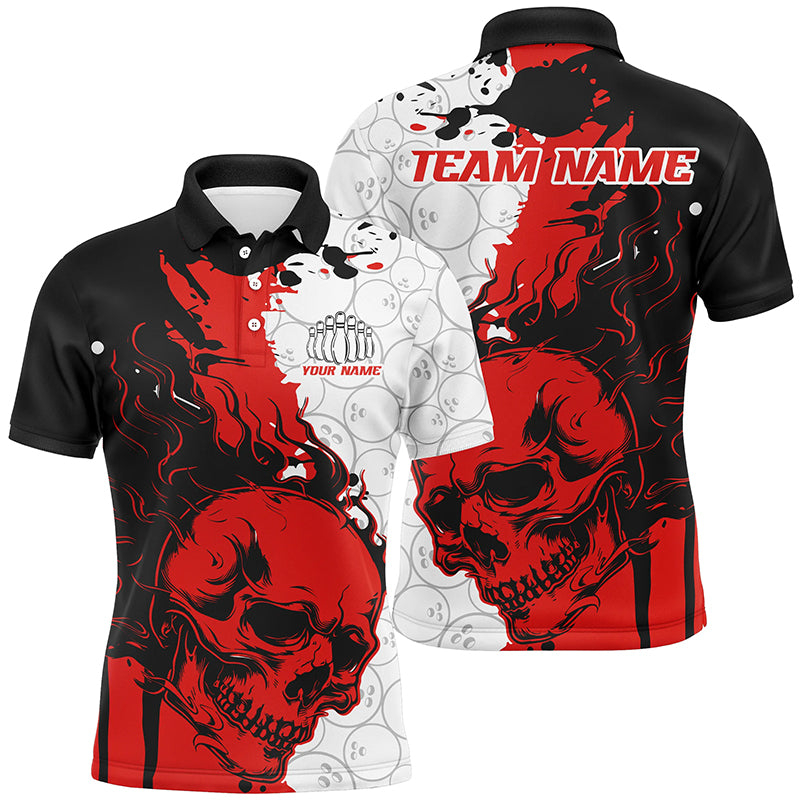 Personalized Multi-Color Flame Skull Bowling Team Shirts, Bowling Ball Pattern Bowling Jersey For Men And Women IPHW6567