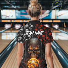 Load image into Gallery viewer, Custom Skull Bowling Womens Polo Shirts Bowling League Team Jerseys Halloween Outfits IPHW5346