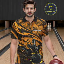 Load image into Gallery viewer, Custom Yellow Camo Flame Bowling Men Polo Shirts, Camouflage Bowling Team Jerseys IPHW10348